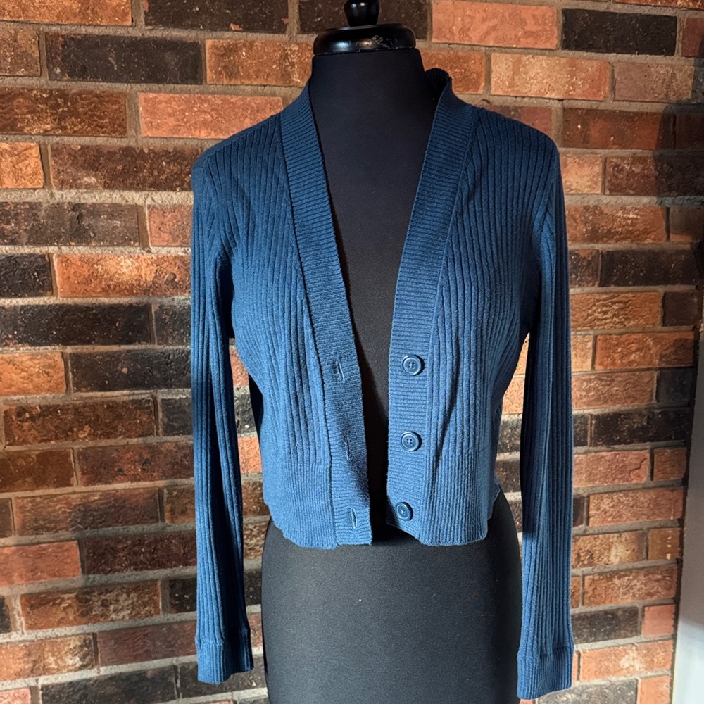Soma Ribbed Cardigan Sweater‎ in Navy Blue